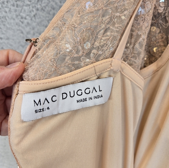 Mac Duggal Maxi Gown Womens Sz 4 Nude Silver Embellished Sequins Beads Lined - Picture 11 of 16
